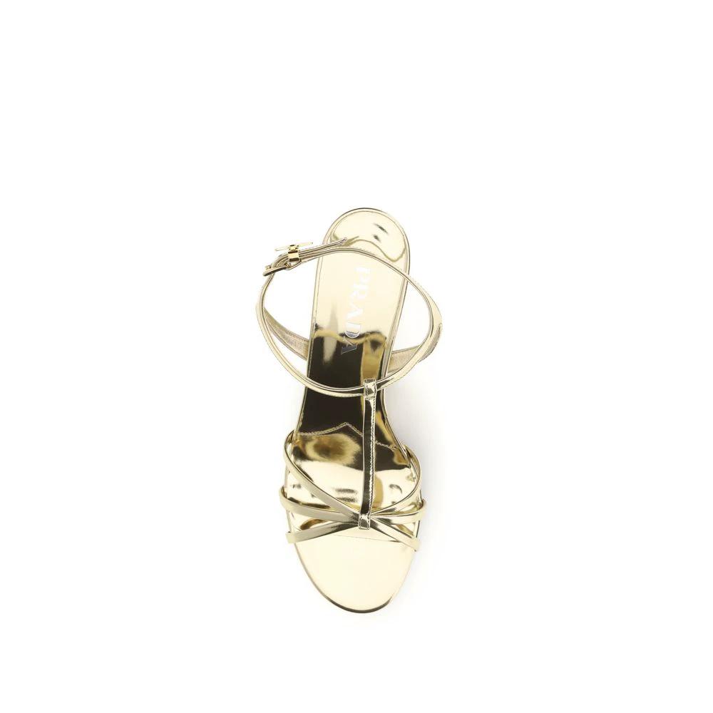 Prada Gold Calf Leather Bos Taurus Keilabsatz-Sandalen by Prada