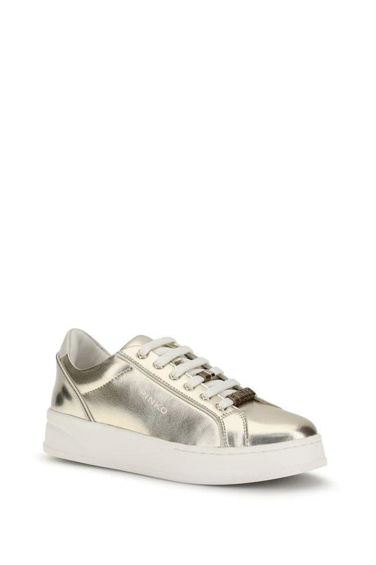 PINKO Gold Calf Leather Bos Taurus Platform Sneakers by PINKO