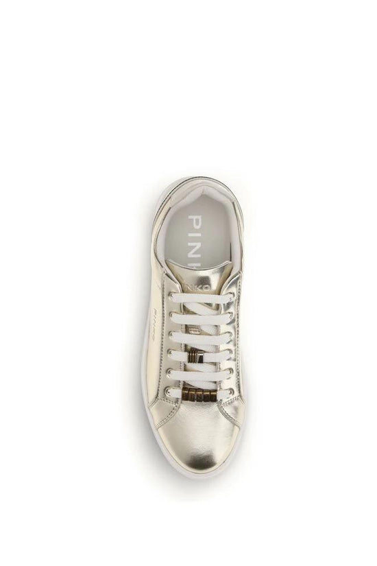 PINKO Gold Calf Leather Bos Taurus Platform Sneakers by PINKO