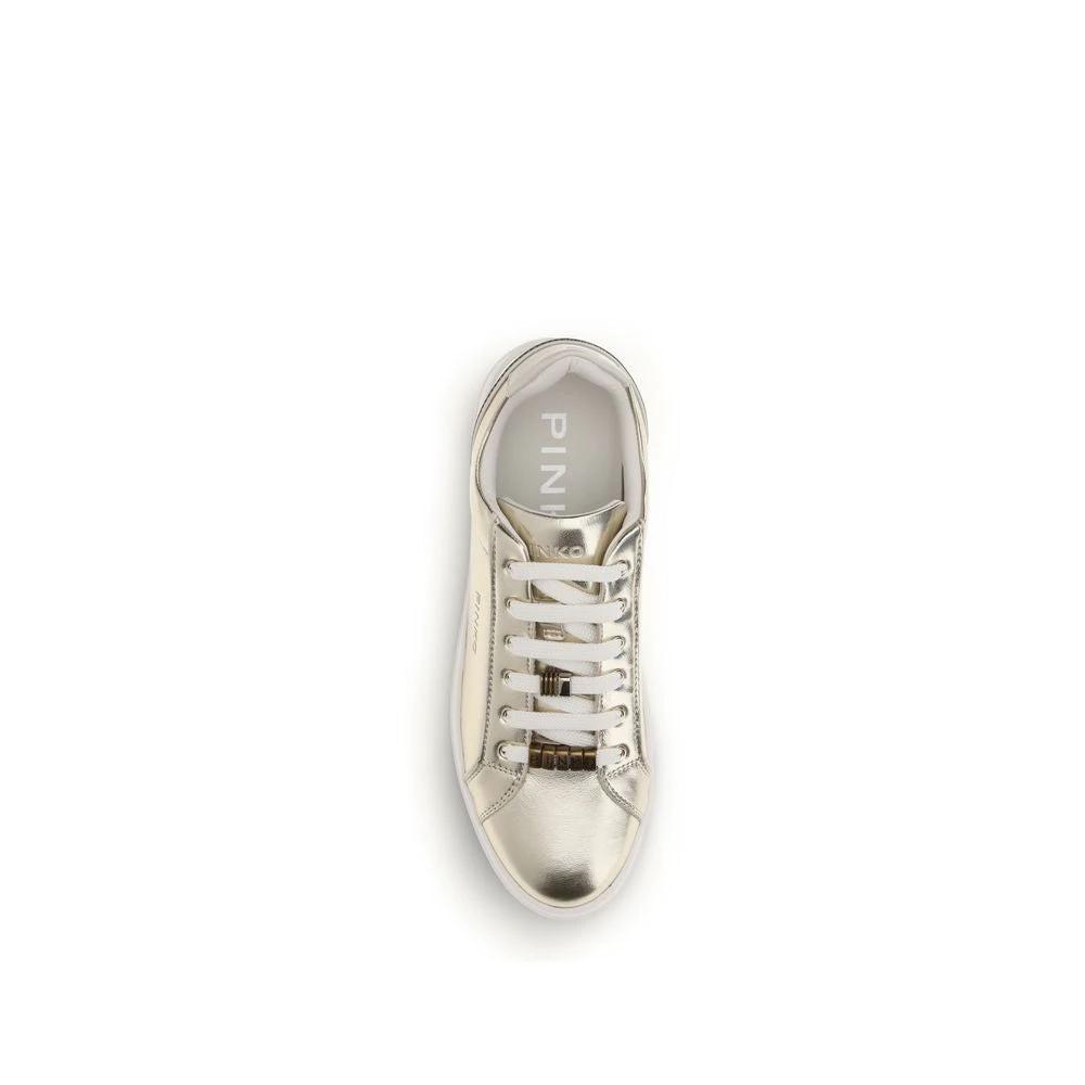 PINKO Gold Calf Leather Bos Taurus Platform Sneakers by PINKO