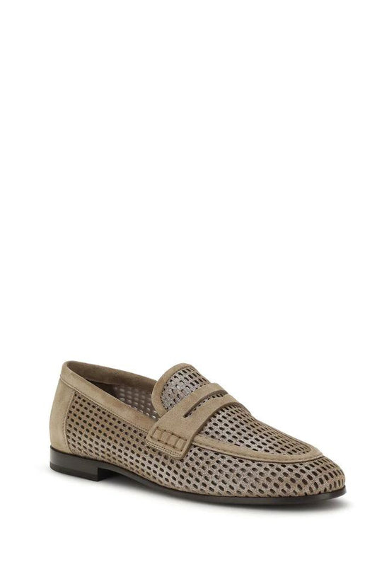 Brunello Cucinelli Beige Kalbsleder Bos Taurus Slipper-Loafer by Brunello Cucinelli