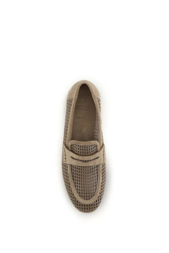 Brunello Cucinelli Beige Kalbsleder Bos Taurus Slipper-Loafer by Brunello Cucinelli