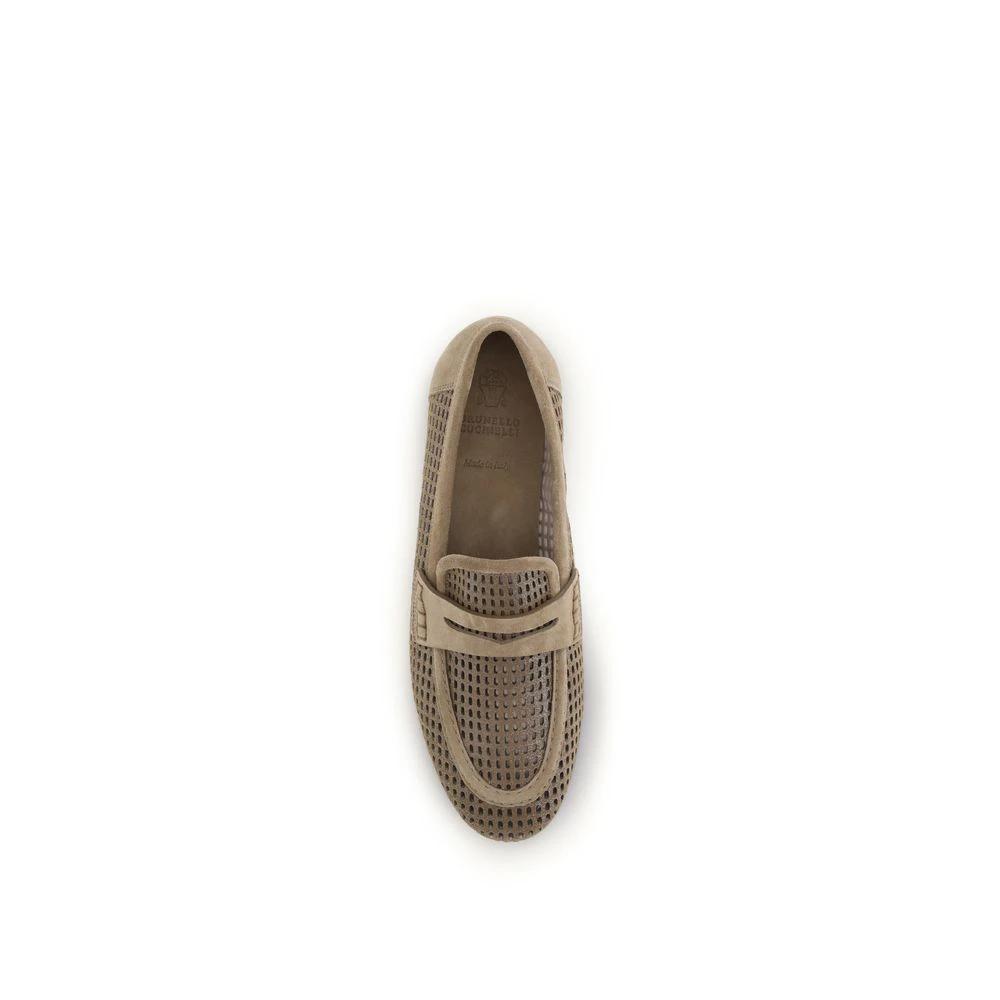 Brunello Cucinelli Beige Kalbsleder Bos Taurus Slipper-Loafer by Brunello Cucinelli