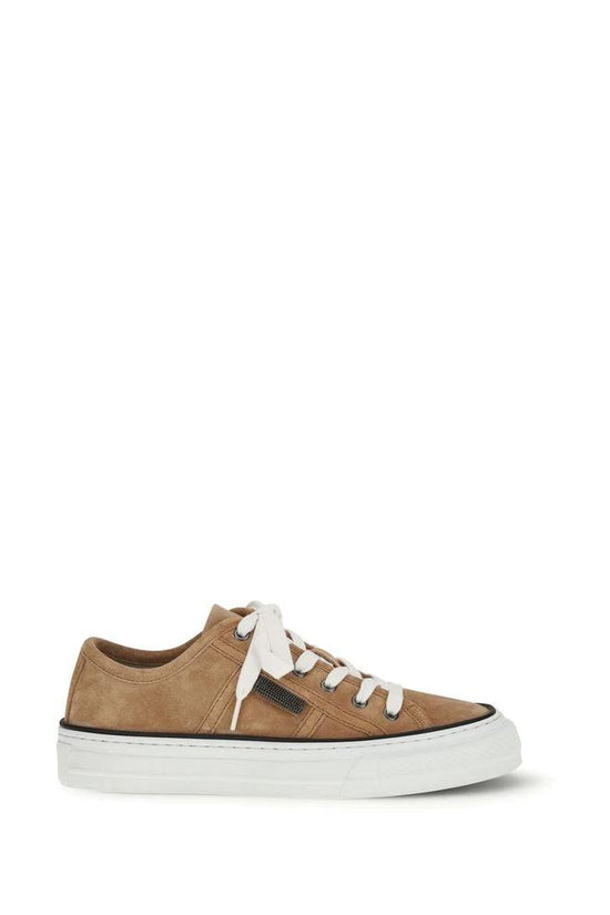 Brunello Cucinelli Cucinelli Beige Calf Leather Bos Taurus Low Top Sneakers by Brunello Cucinelli Cucinelli