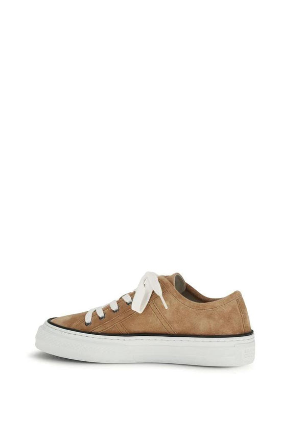 Brunello Cucinelli Beige Calf Leather Bos Taurus Low Top Sneakers by Brunello Cucinelli