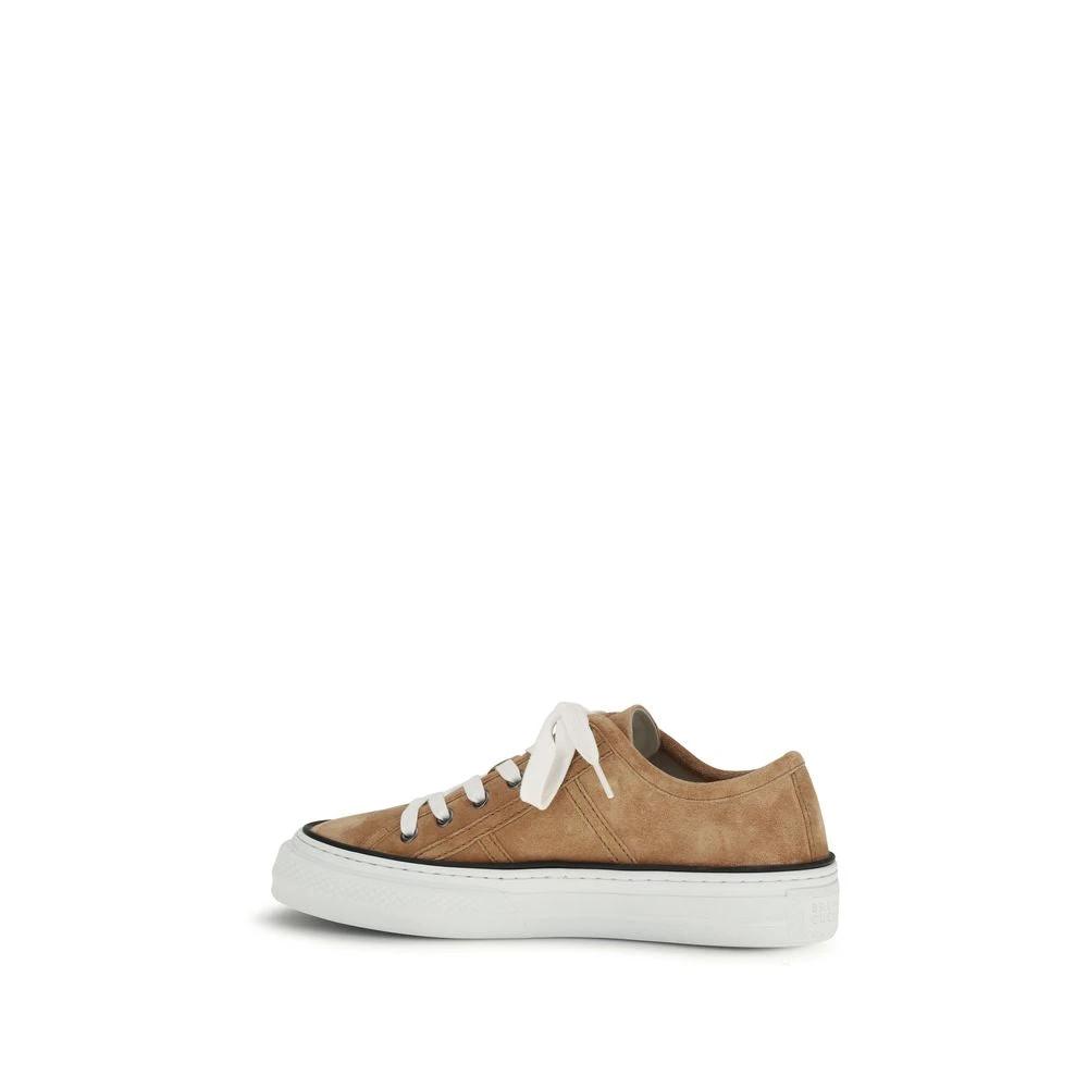 Brunello Cucinelli Beige Calf Leather Bos Taurus Low Top Sneakers by Brunello Cucinelli