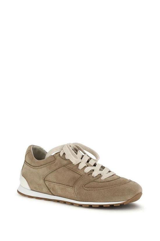 Brunello Cucinelli Beige Calf Leather Bos Taurus Low Top Sneakers by Brunello Cucinelli
