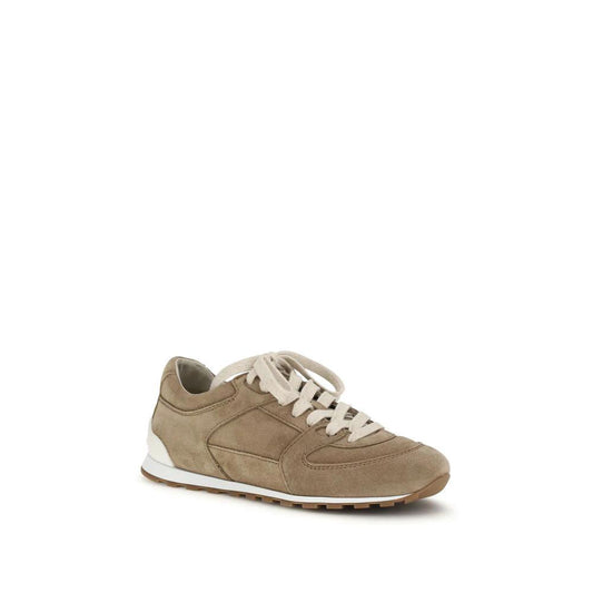 Brunello Cucinelli Beige Calf Leather Bos Taurus Low Top Sneakers by Brunello Cucinelli