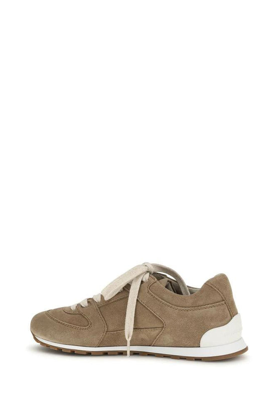 Brunello Cucinelli Beige Calf Leather Bos Taurus Low Top Sneakers by Brunello Cucinelli