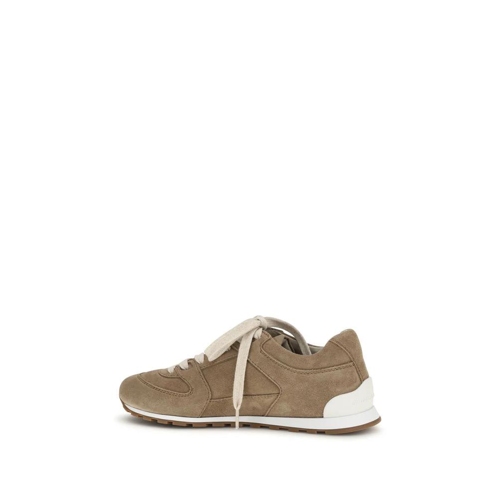 Brunello Cucinelli Beige Calf Leather Bos Taurus Low Top Sneakers by Brunello Cucinelli