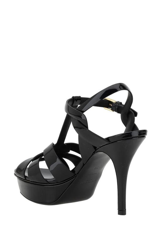 Saint Laurent Schwarze Bos Taurus Kalbsleder-Stiletto-Sandalen by Saint Laurent