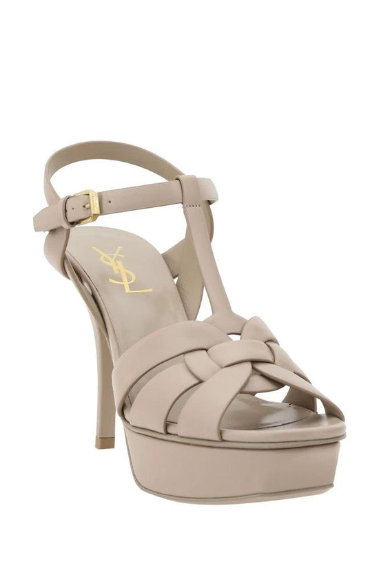 Saint Laurent Beige Kalbsleder Bos Taurus Stiletto-Sandalen by Saint Laurent