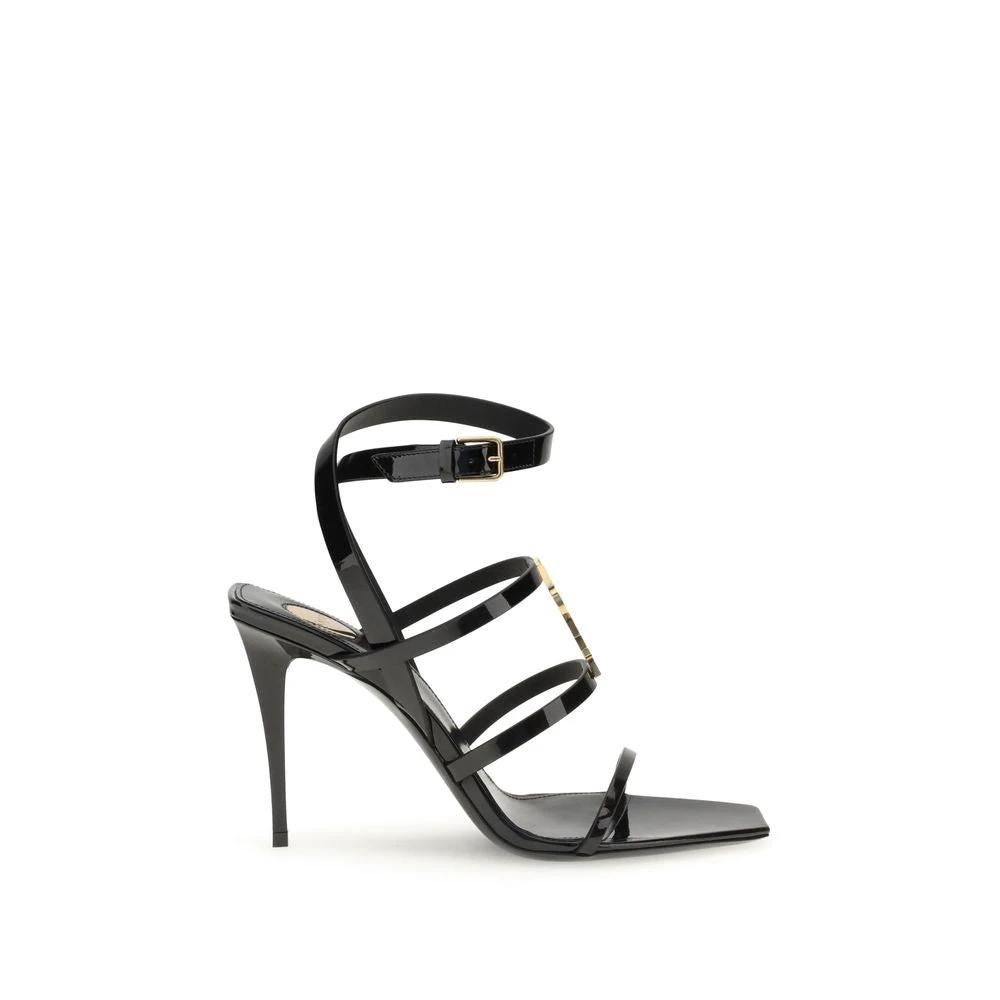 Saint Laurent Schwarze Kalbsleder Bos Taurus Stiletto-Sandalen by Saint Laurent