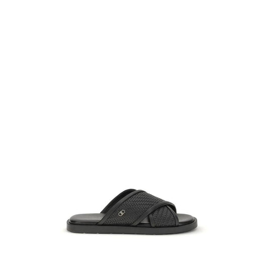 Ferragamo Schwarze Bos Taurus Kalbsleder flache Sandalen by Ferragamo