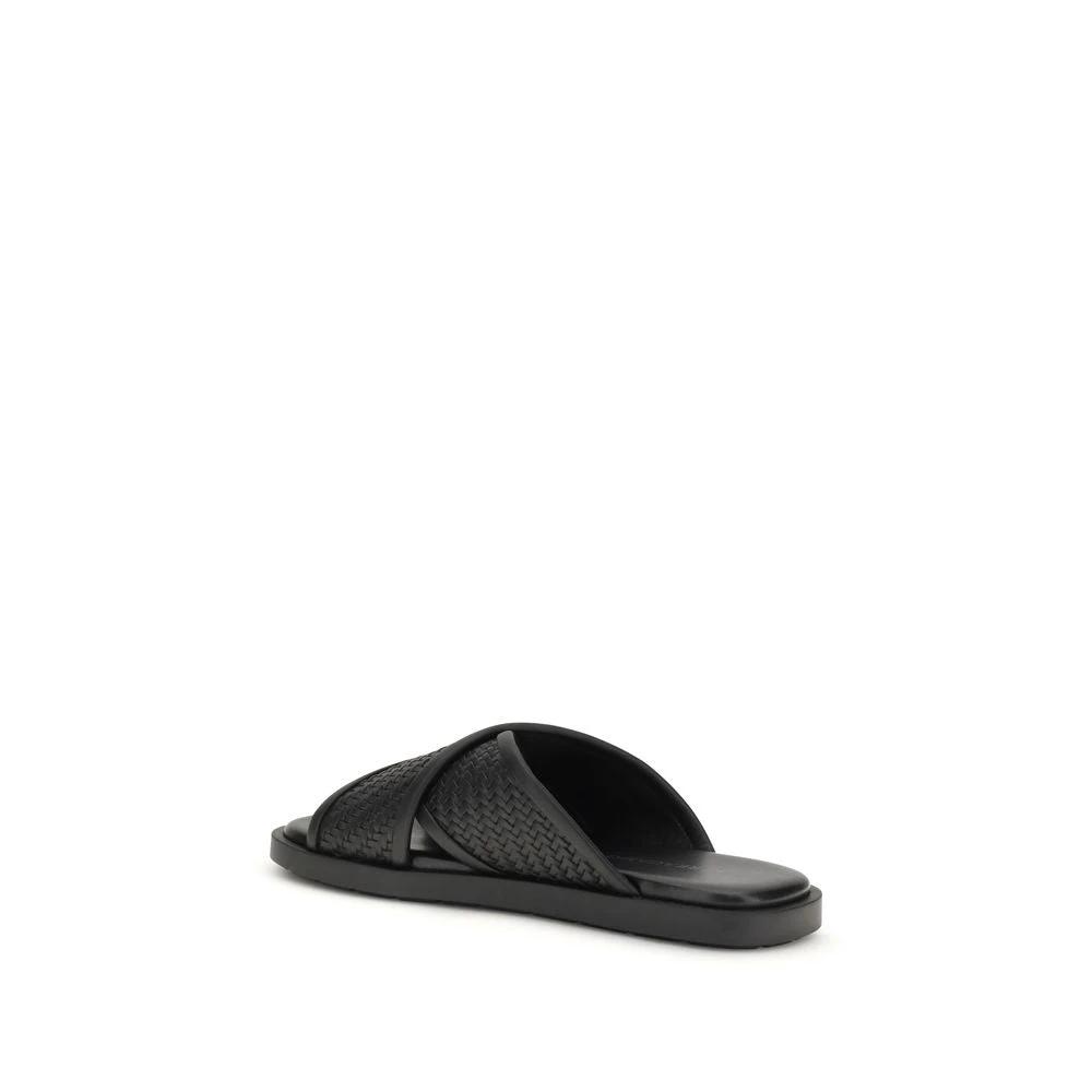 Ferragamo Schwarze Bos Taurus Kalbsleder flache Sandalen by Ferragamo