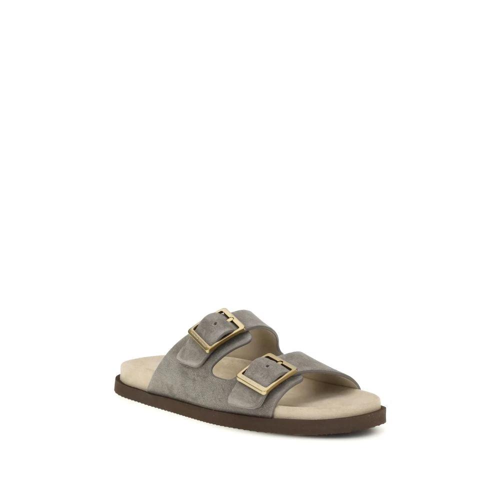 Brunello Cucinelli Graue Sandalen aus Kalbsleder Bos Taurus by Brunello Cucinelli