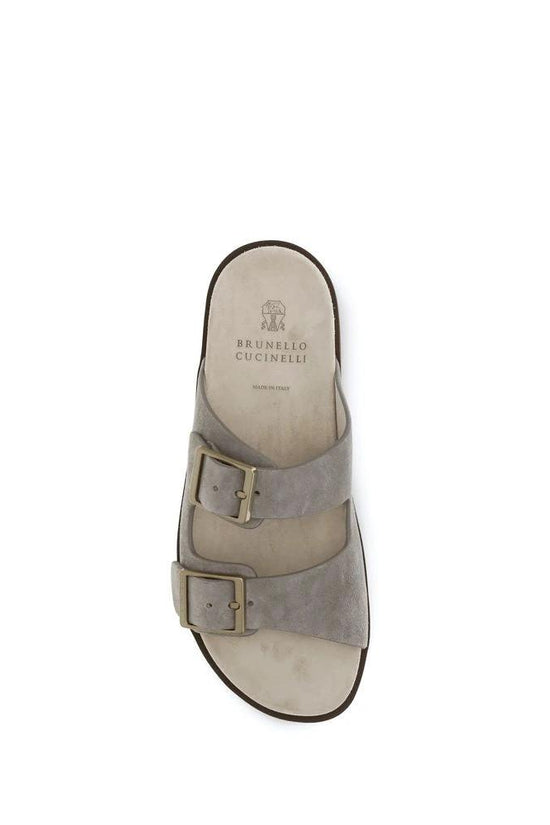 Brunello Cucinelli Graue Sandalen aus Kalbsleder Bos Taurus by Brunello Cucinelli
