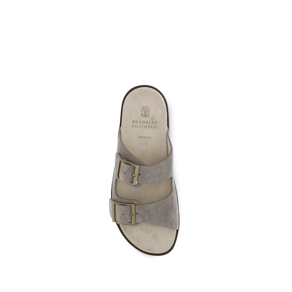 Brunello Cucinelli Graue Sandalen aus Kalbsleder Bos Taurus by Brunello Cucinelli