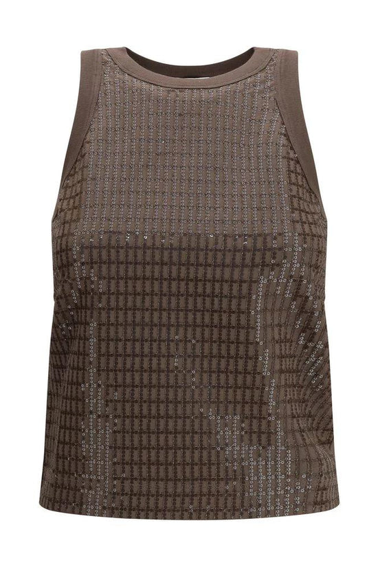 Brunello Cucinelli Cucinelli Braunes ärmelloses Baumwoll-T-Shirt by Brunello Cucinelli Cucinelli
