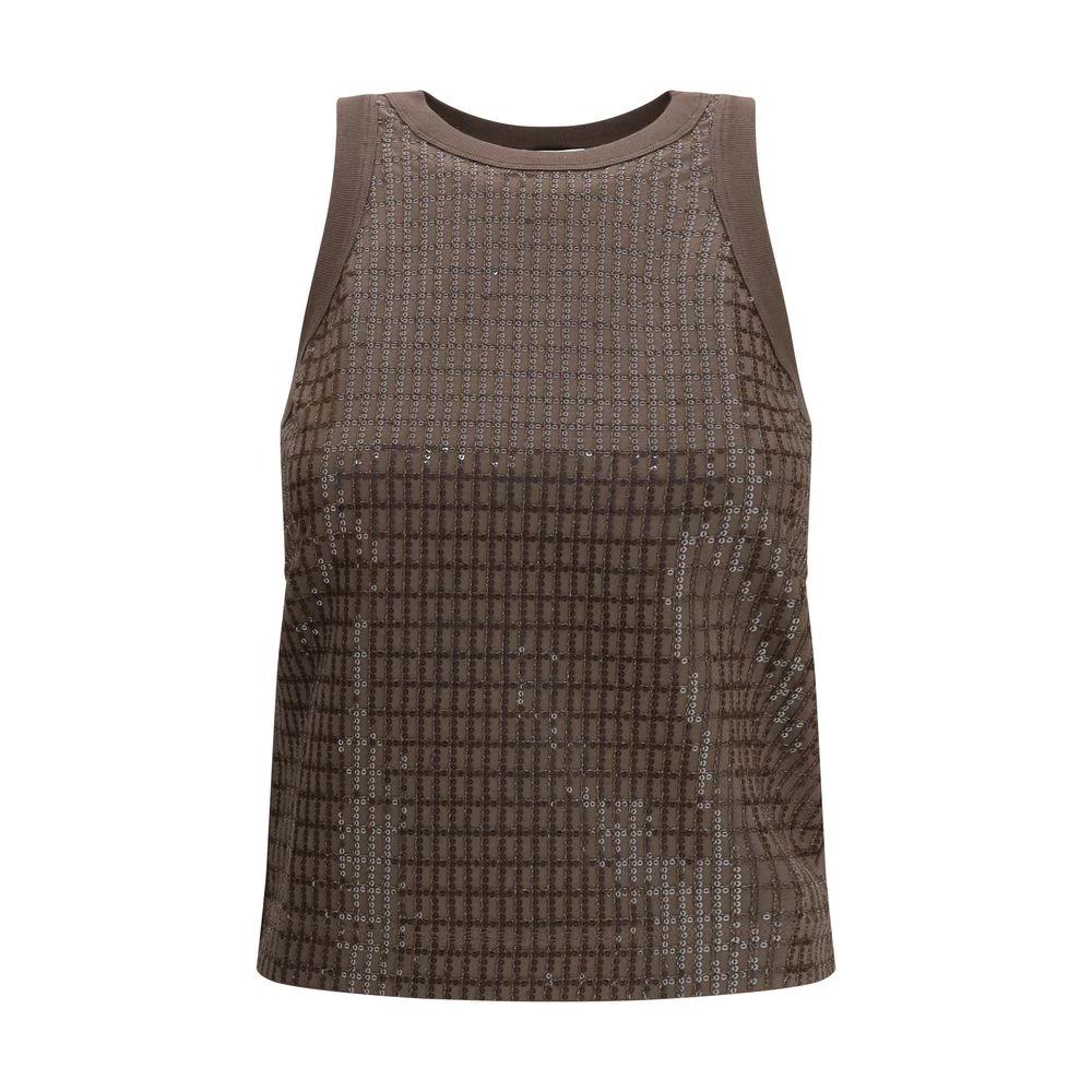 Brunello Cucinelli Cucinelli Braunes ärmelloses Baumwoll-T-Shirt by Brunello Cucinelli Cucinelli