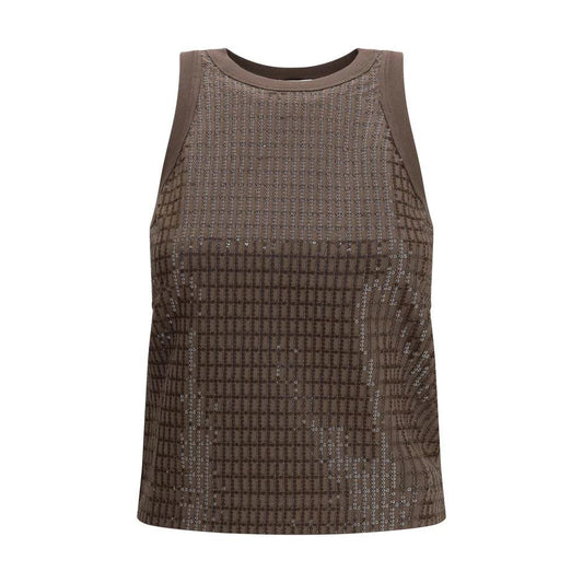Brunello Cucinelli Cucinelli Braunes ärmelloses Baumwoll-T-Shirt by Brunello Cucinelli Cucinelli