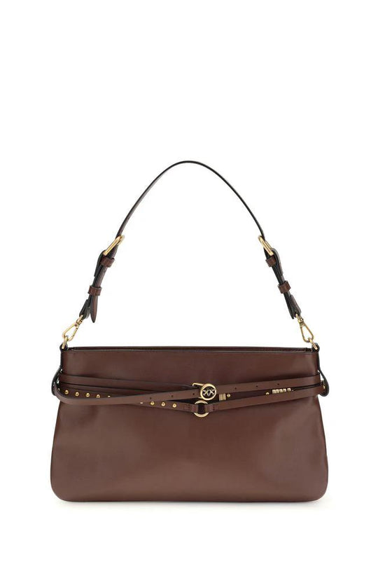 PINKO Schultertasche aus braunem Kalbsleder Bos Taurus by PINKO