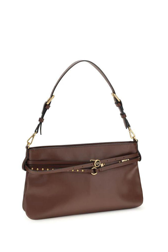 PINKO Schultertasche aus braunem Kalbsleder Bos Taurus by PINKO
