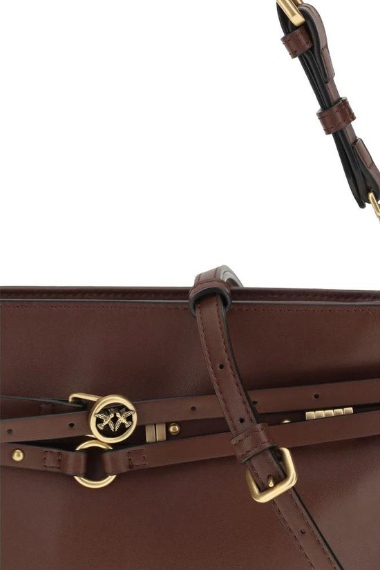 PINKO Schultertasche aus braunem Kalbsleder Bos Taurus by PINKO