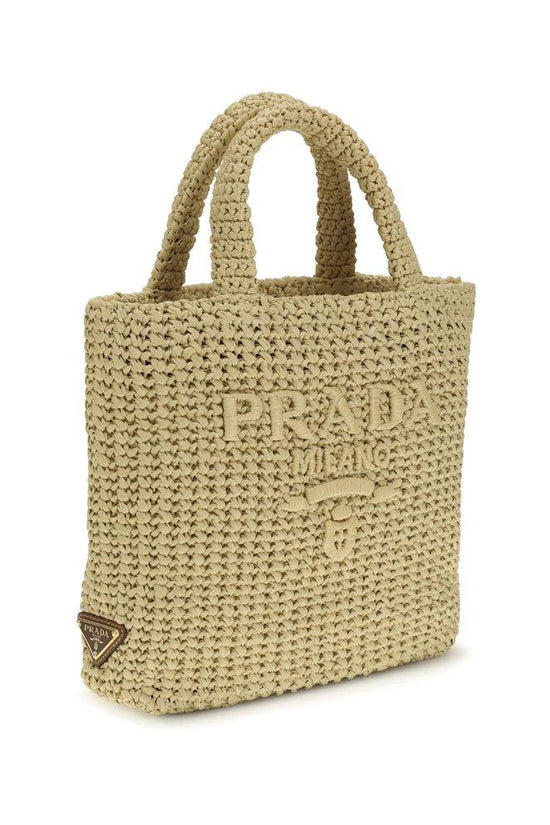Prada Beige Raffia Handtasche by Prada
