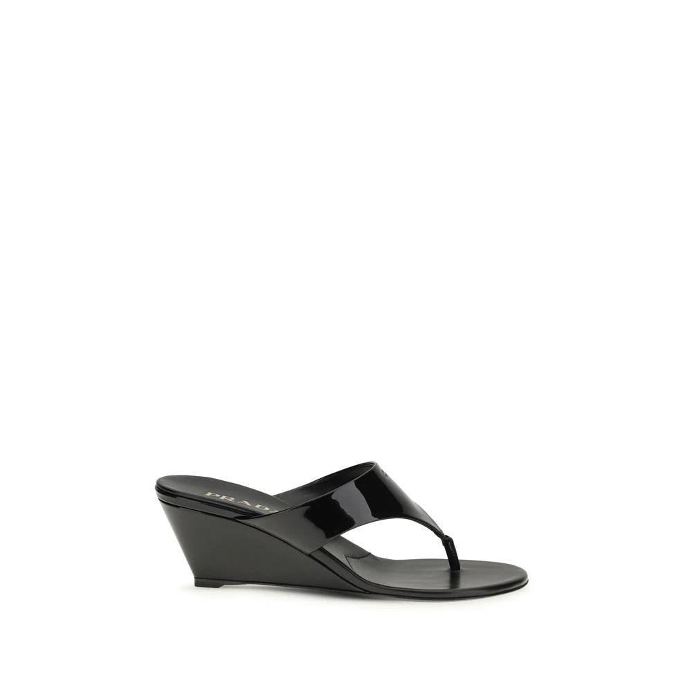 Prada Schwarze Keilabsatz-Sandalen aus Kalbsleder Bos Taurus by Prada