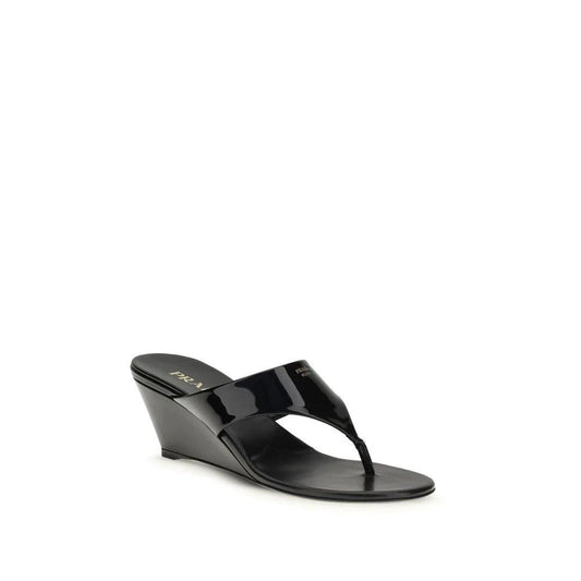 Prada Schwarze Keilabsatz-Sandalen aus Kalbsleder Bos Taurus by Prada