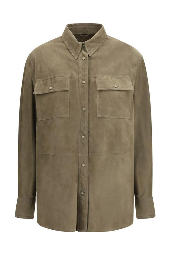 Brunello Cucinelli Cucinelli Zweifarbige Kalbsleder Bos Taurus Hemdbluse by Brunello Cucinelli Cucinelli