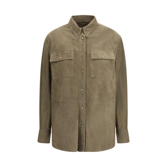 Brunello Cucinelli Cucinelli Zweifarbige Kalbsleder Bos Taurus Hemdbluse by Brunello Cucinelli Cucinelli