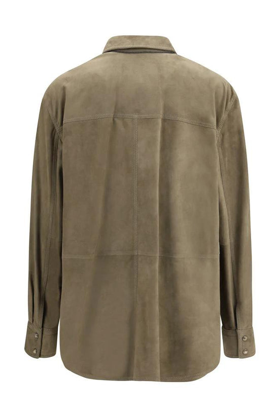 Brunello Cucinelli Zweifarbige Kalbsleder Bos Taurus Hemdbluse by Brunello Cucinelli