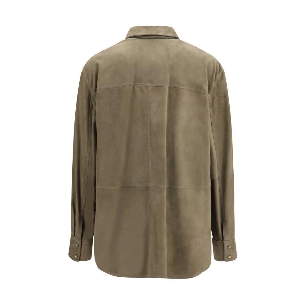 Brunello Cucinelli Zweifarbige Kalbsleder Bos Taurus Hemdbluse by Brunello Cucinelli