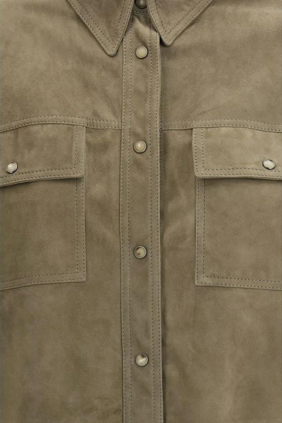 Brunello Cucinelli Zweifarbige Kalbsleder Bos Taurus Hemdbluse by Brunello Cucinelli