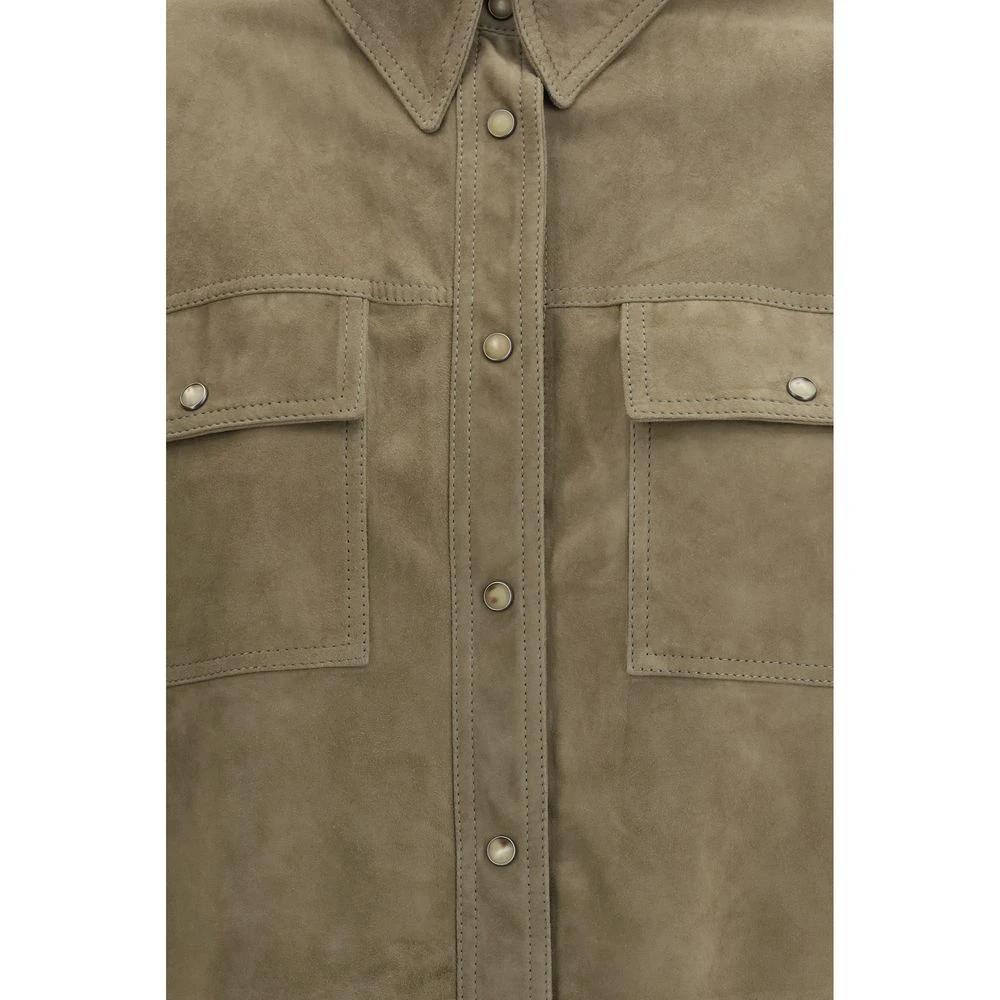 Brunello Cucinelli Zweifarbige Kalbsleder Bos Taurus Hemdbluse by Brunello Cucinelli