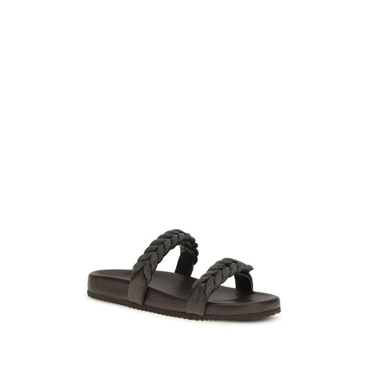 Brunello Cucinelli Braune Kalbsleder-Sandalen Bos Taurus by Brunello Cucinelli