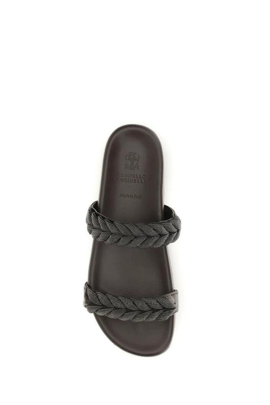 Brunello Cucinelli Braune Kalbsleder-Sandalen Bos Taurus by Brunello Cucinelli