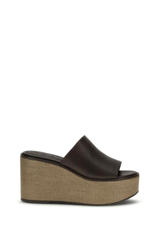 Brunello Cucinelli Cucinelli Braune Bos Taurus Kalbsleder Plateau-Sandalen by Brunello Cucinelli Cucinelli