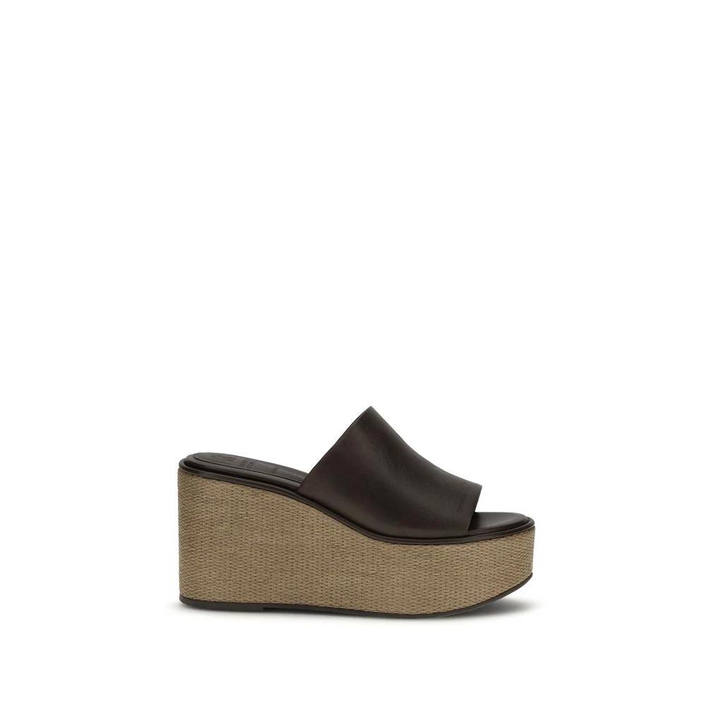 Brunello Cucinelli Cucinelli Braune Bos Taurus Kalbsleder Plateau-Sandalen by Brunello Cucinelli Cucinelli