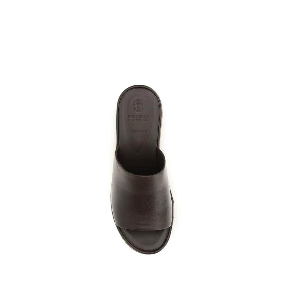 Brunello Cucinelli Braune Bos Taurus Kalbsleder Plateau-Sandalen by Brunello Cucinelli