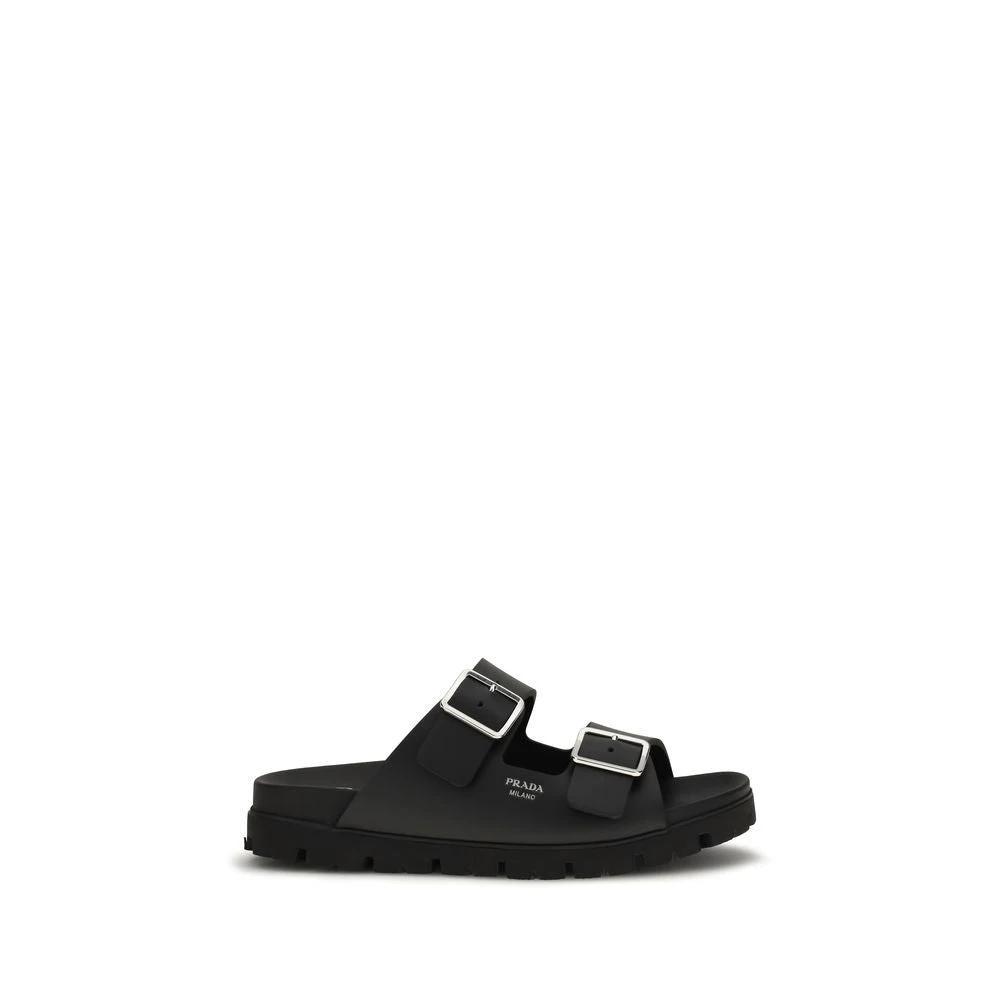 Prada Schwarze Bos Taurus Kalbsleder-Sandalen by Prada
