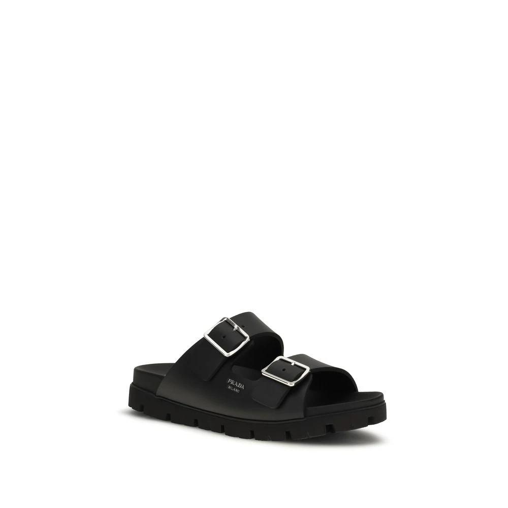 Prada Schwarze Bos Taurus Kalbsleder-Sandalen by Prada