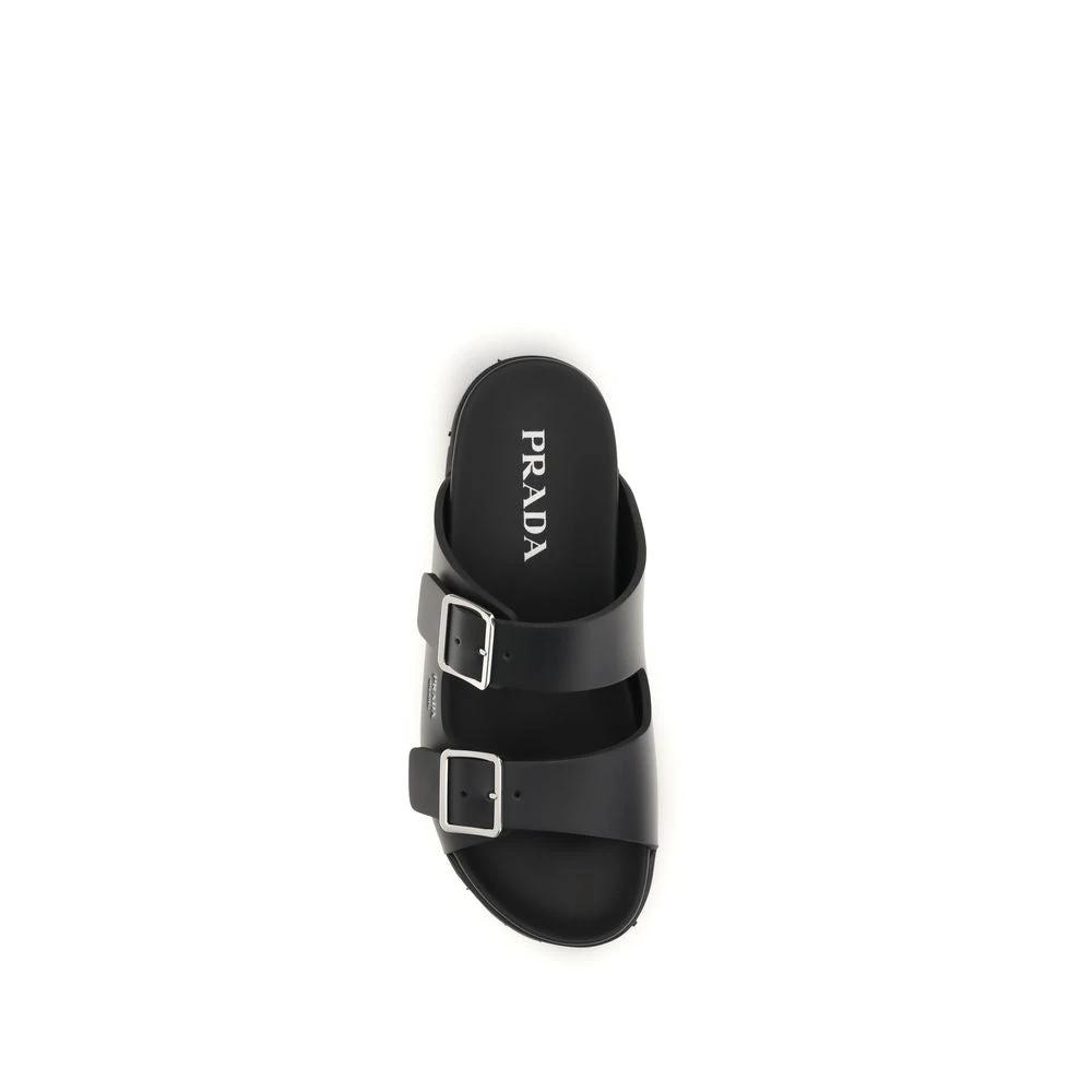 Prada Schwarze Bos Taurus Kalbsleder-Sandalen by Prada