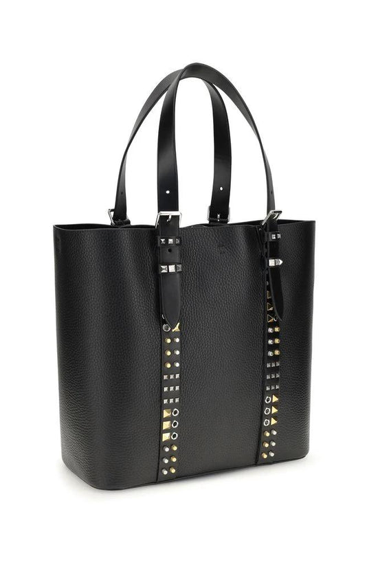Valentino Garavani Schwarze Kalbsleder Bos Taurus Schultertasche by Valentino Garavani
