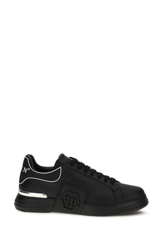 Philipp Plein Schwarze Bos Taurus Kalbsleder Low-Top-Sneaker by Philipp Plein