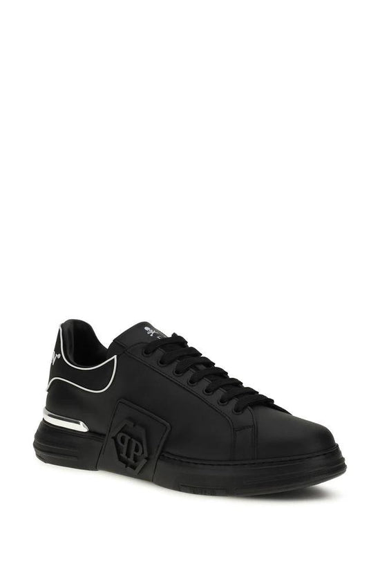 Philipp Plein Schwarze Bos Taurus Kalbsleder Low-Top-Sneaker by Philipp Plein