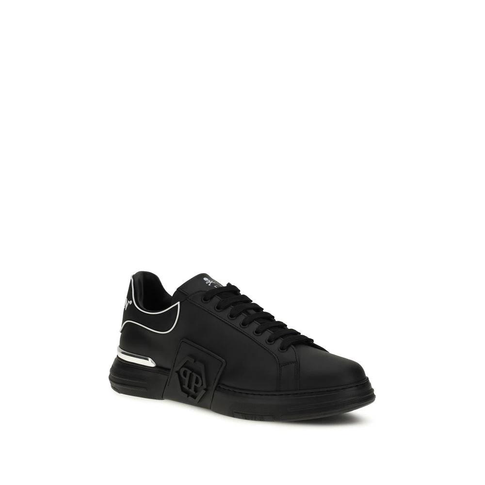 Philipp Plein Schwarze Bos Taurus Kalbsleder Low-Top-Sneaker by Philipp Plein