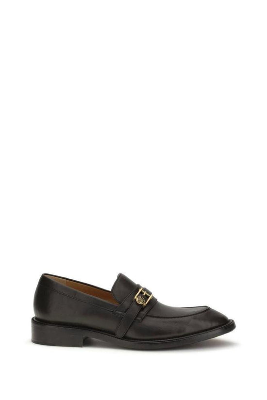 Versace Schwarze Bos Taurus Kalbsleder Loafer zum Hineinschlüpfen by Versace